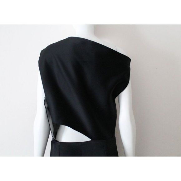 Roland Mouret One-Shoulder Draped Satin Crepe Jumpsuit Size US10 / IT46 Black - Picture 7 of 10